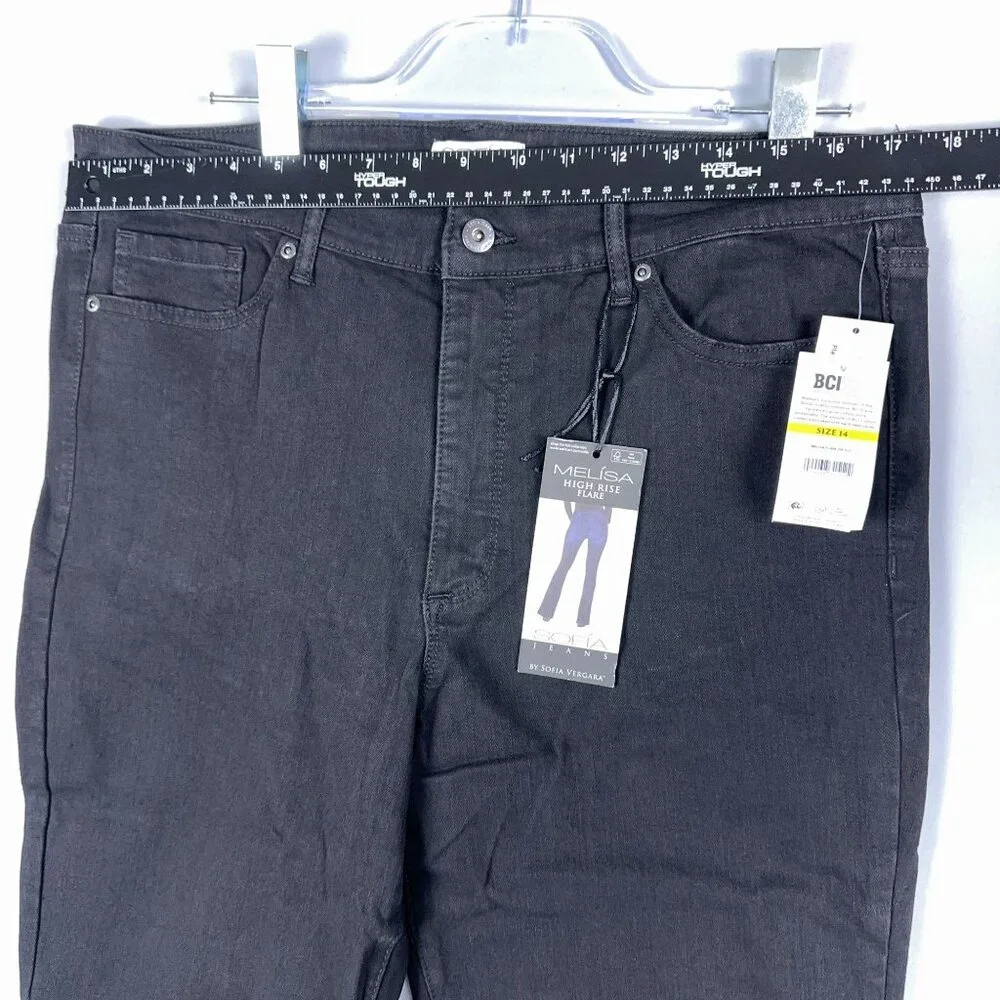 Sofia Vergara Melisa High Rise Flare Jeans Womens Size 14 Denim Stretch Black - Picture 7 of 11
